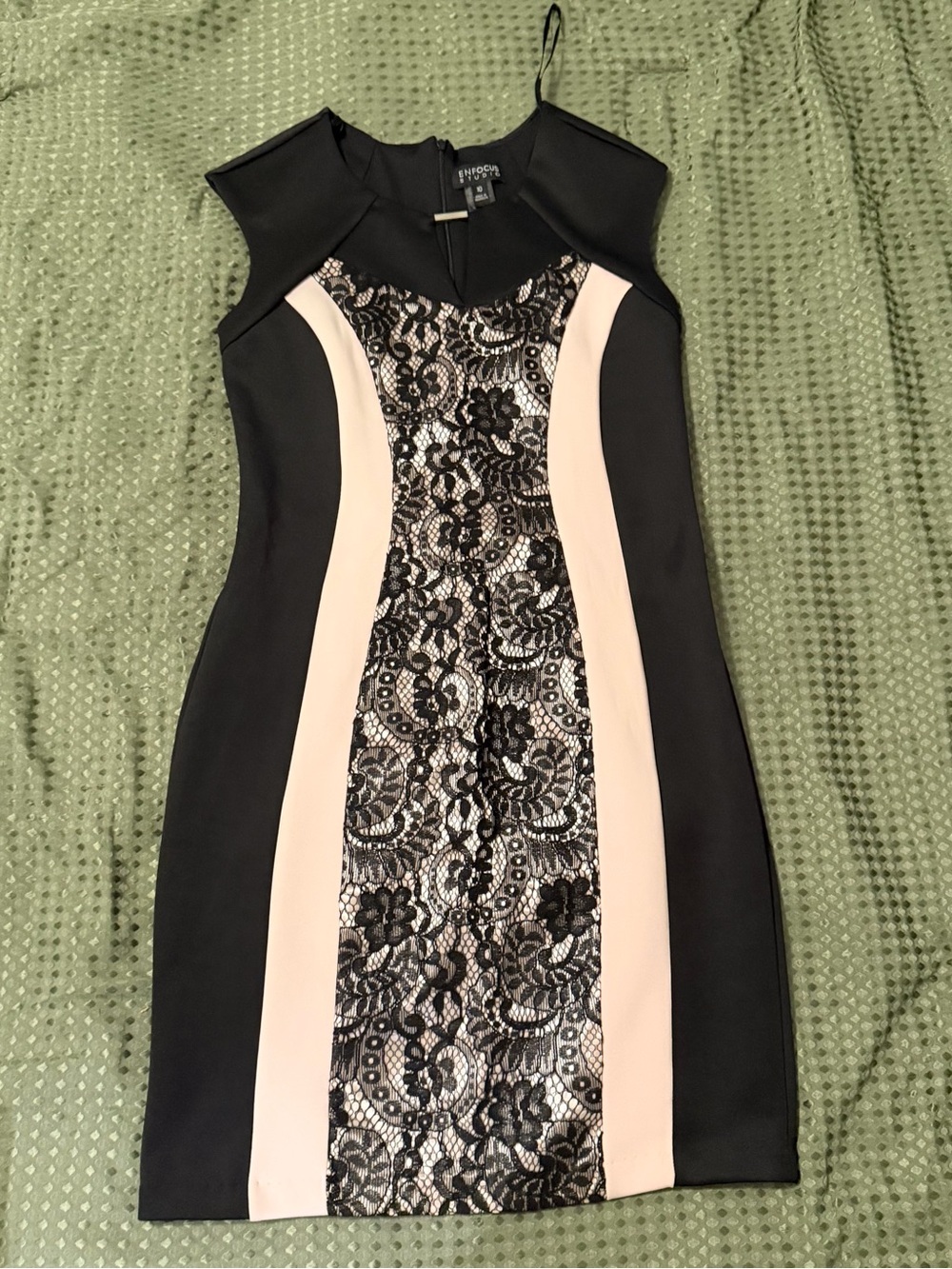 Enfocus Studio Black and Blush Lace-Panel Mini Dress